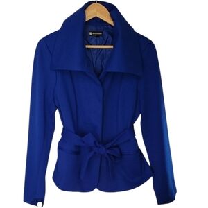 Valerie Bertinelli Royal Blue Light Belted Blazer Shawl Collar Funnel Neck Sz.M